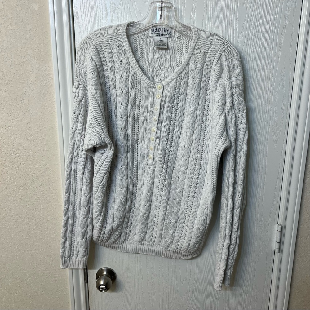 Gloria Vanderbilt Vintage Women's White Cable Knit Cardigan Sweater